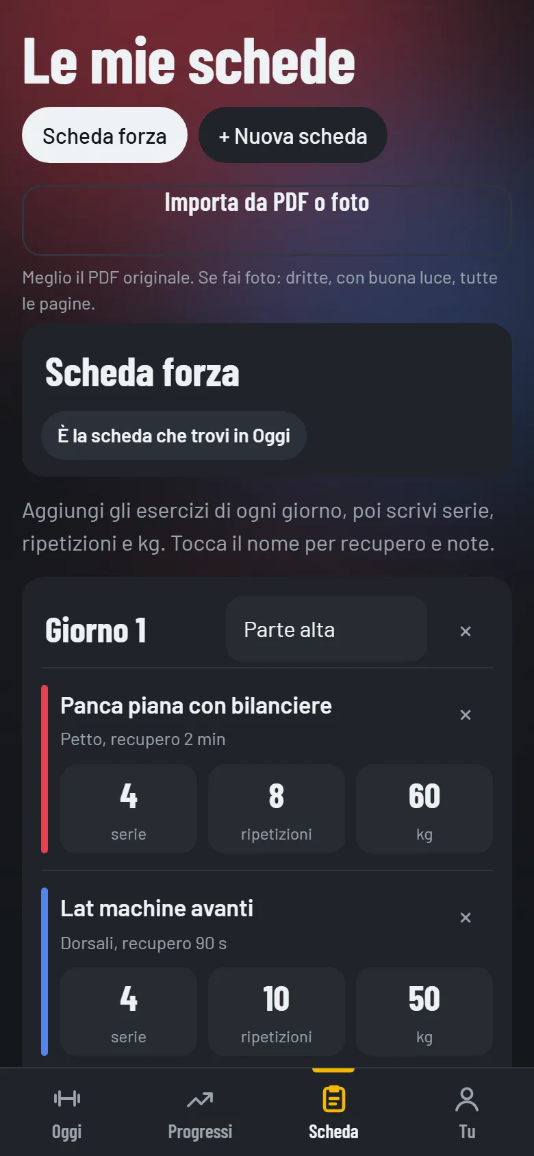 Schermata Scheda con la scheda letta da Ferrea